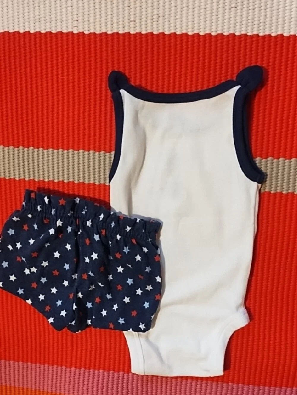 Disney Red, White, & Navy Minnie Mouse Tank Bodysuit with Navy Star Shorts 3 Mos